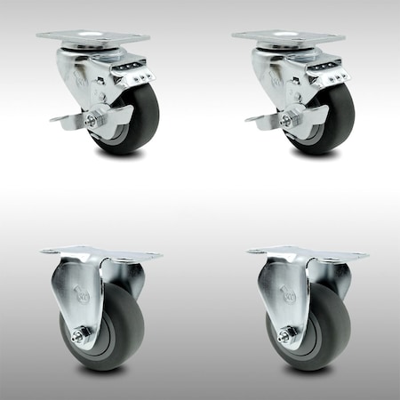 Service Caster 3 Inch SS Thermoplastic Rubber Wheel Top Plate Caster Set with 2 Brake 2 Rigid SCC-SS20S314-TPRB-TLB-2-R-2